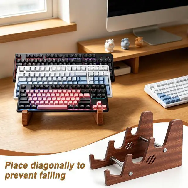 Alt view image 7 of 7 - 3-Tier Wood Keyboard Stand Detachable Display Rack for Mechanical Keyboards, Computer, Tablet, Desk Organizer with Sapele Wood, Easy Assembly, Strong Load Bearing for Office/Gaming