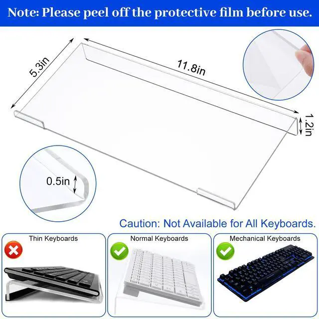 Alt view image 2 of 7 - 4 Pack Acrylic Computer Keyboard Stand, Clear Tilted Ergonomic Keyboard Tray Riser Holder for Office Desk, Home Use