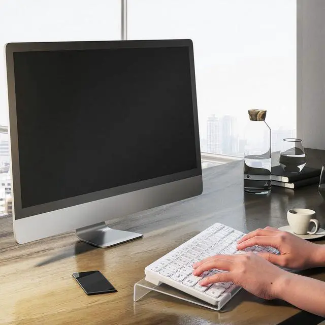 Alt view image 5 of 7 - 4 Pack Acrylic Computer Keyboard Stand, Clear Tilted Ergonomic Keyboard Tray Riser Holder for Office Desk, Home Use