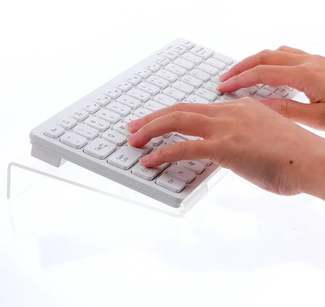 Alt view image 4 of 7 - 4 Pack Acrylic Computer Keyboard Stand, Clear Tilted Ergonomic Keyboard Tray Riser Holder for Office Desk, Home Use