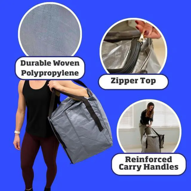 Alt view image 2 of 3 - Heavy Duty Storage Tote Bag with Zipper Top 22-Gallon Rugged Woven Polypropylene Moving Bag, Reusable Self-Standing Design, Holds up to 500 Pounds, Single, Gray