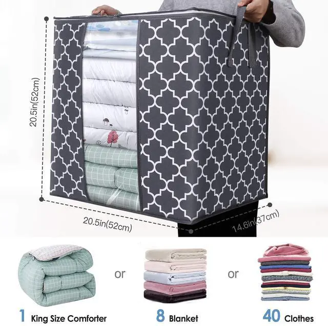 Alt view image 2 of 7 - Storage Bags 3 Pack/100L Large Blanket Clothes Organization and Storage Containers for Comforters,Bedding, Foldable Organizer with Reinforced Handle, Clear Window, Sturdy Zippers,Gray