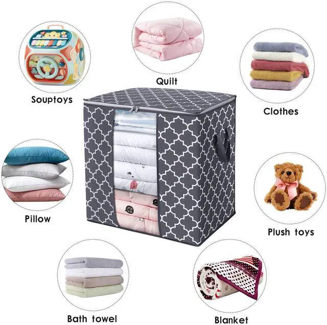 Alt view image 7 of 7 - Storage Bags 3 Pack/100L Large Blanket Clothes Organization and Storage Containers for Comforters,Bedding, Foldable Organizer with Reinforced Handle, Clear Window, Sturdy Zippers,Gray