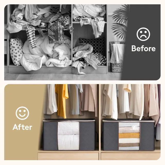 Alt view image 7 of 7 - 6 Pack Clothes Storage Bins with Lids, Foldable Blanket Storage Bags with Zippers, Clear Window and Reinforced Handles, Closet and Organization for Clothing, Sweater, Comforter, Bedding