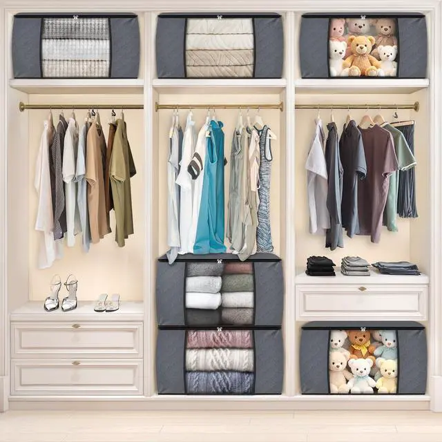 Alt view image 6 of 7 - 6 Pack Storage Bags for Clothes and Blanket, Foldable Closet Organizers and Storage with Zippers, Clear Window and Handles, Fabric Storage Bins for Sweater, Comforter, Bedding,Linen Sheets