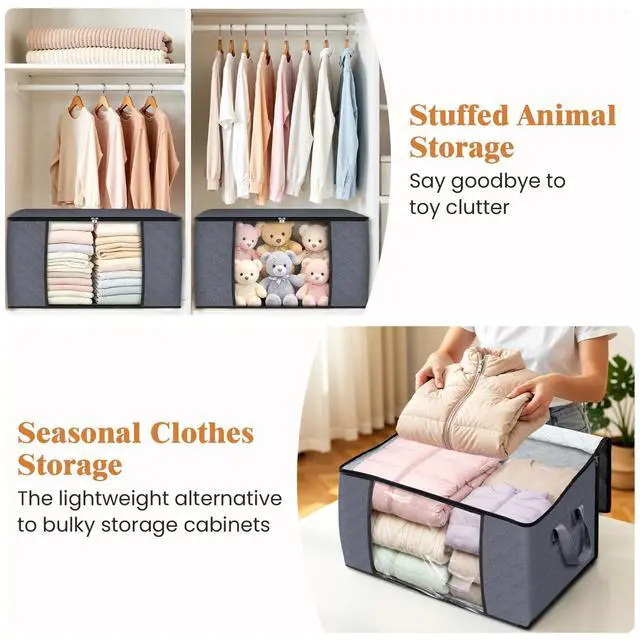 Alt view image 7 of 7 - 6 Pack Storage Bags for Clothes and Blanket, Foldable Closet Organizers and Storage with Zippers, Clear Window and Handles, Fabric Storage Bins for Sweater, Comforter, Bedding,Linen Sheets