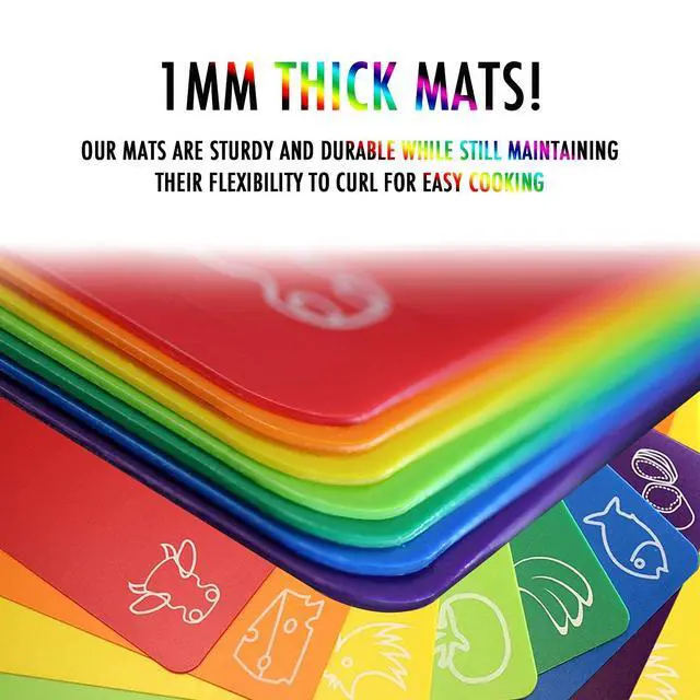 Alt view image 2 of 7 - Cutting Board Mats Flexible Plastic Colored Mats with Food Icons, BPA-Free, Non-Porous, Anti-skid back and Dishwasher Safe, Set of 7 Rainbow - 7 Pieces