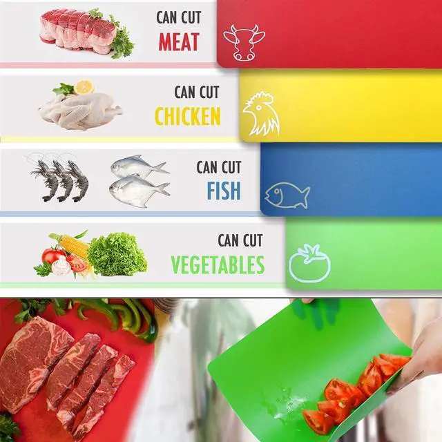 Alt view image 5 of 7 - Cutting Board Mats Flexible Plastic Colored Mats with Food Icons, BPA-Free, Non-Porous, Anti-skid back and Dishwasher Safe, Set of 7 Rainbow - 7 Pieces