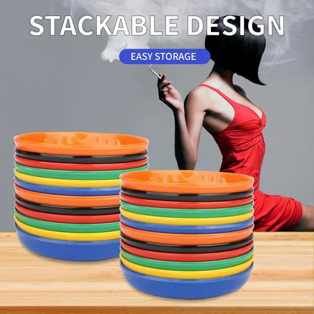 Alt view image 5 of 6 - 3Pcs Assorted Colors Ashtray Sets, Ash Tray for Cigarettes and Cigar, Round Large Size Plastic Ashtrays, for Indoor Outdoor Home Office Patio Restaurant Bar Hotel Use (1 Green 1 Red 1 Blue)
