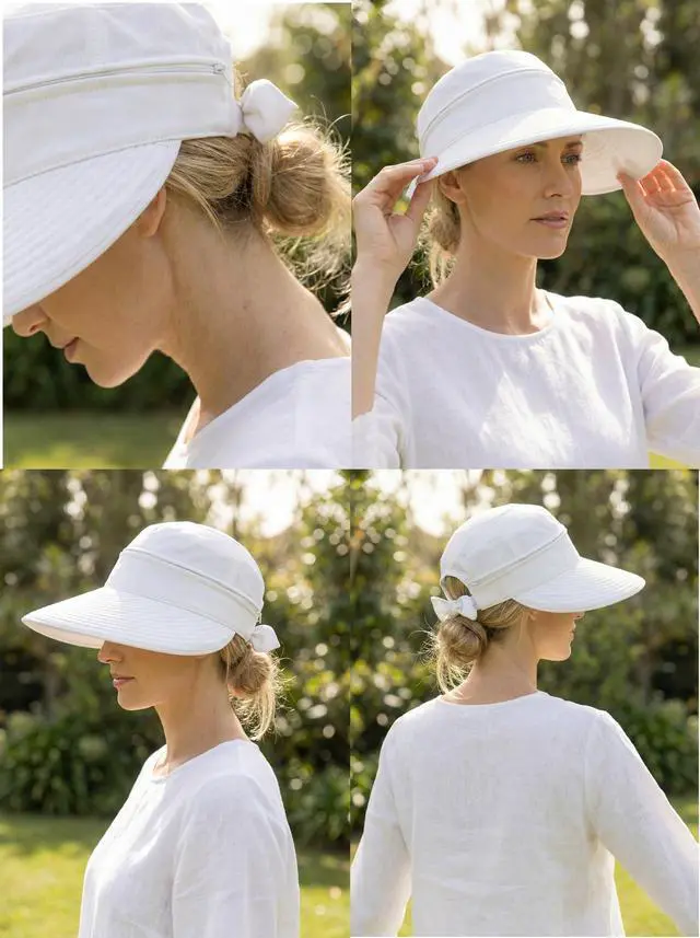 Alt view image 2 of 7 - 2-in-1 Womens Sun Visor Hat Wide Brim Sun Hat Zipper Off Ponytail Friendly, Lightweight Quick Dry, Summer UV Protection, White