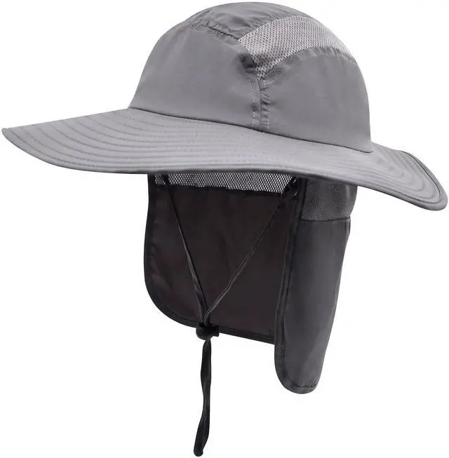 Main image of UPF 50+ Mens Sun Hat Wide Brim Fishing Hat with Neck Flap Sun Hat for Men Women Beach Gardening Sun Protection Cap Dark Gray