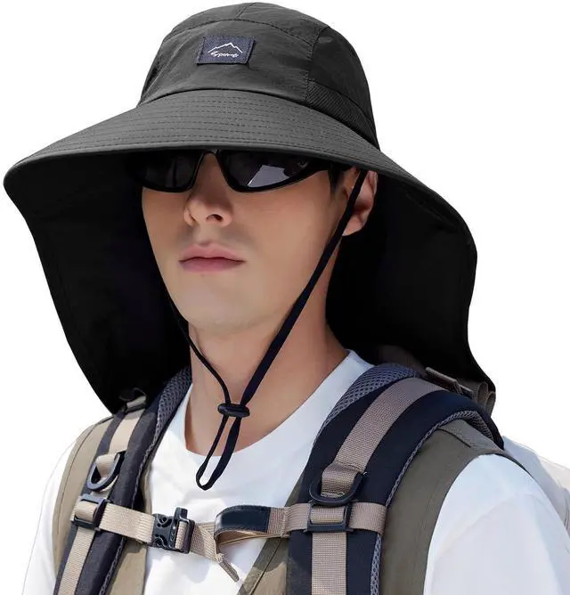 Main image of Outdoor Sun Hat for Men Women, UPF50+ Protection Safari Cap Wide Brim Mesh Fishing Hat with Neck Flap Beach Garden