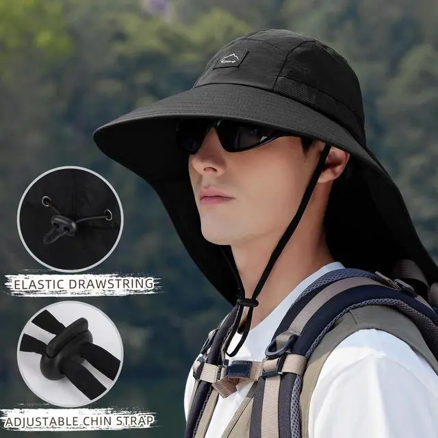 Alt view image 4 of 6 - Outdoor Sun Hat for Men Women, UPF50+ Protection Safari Cap Wide Brim Mesh Fishing Hat with Neck Flap Beach Garden