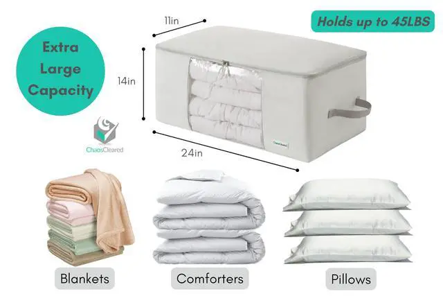 Alt view image 2 of 7 - Comforter Storage Bag - Folding Organizer bag for King/Queen Comforters, Pillows, Blankets, Bedding/Quilt, Blanket, Duvet, Mothproof Space Saver; Large Collapsible Organizers, 24"x14"x11"