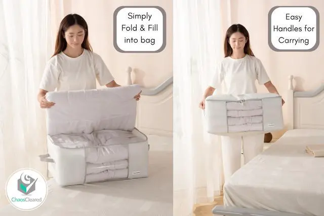 Alt view image 3 of 7 - Comforter Storage Bag - Folding Organizer bag for King/Queen Comforters, Pillows, Blankets, Bedding/Quilt, Blanket, Duvet, Mothproof Space Saver; Large Collapsible Organizers, 24"x14"x11"