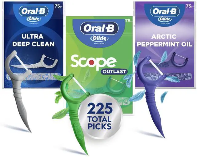 Main image of Glide Dental Floss Picks Variety Pack with Scope Outlast, Arctic Peppermint Oil, & Ultra Deep Clean, Value Pack 225ct (75 Count per Pack, Pack of 3)
