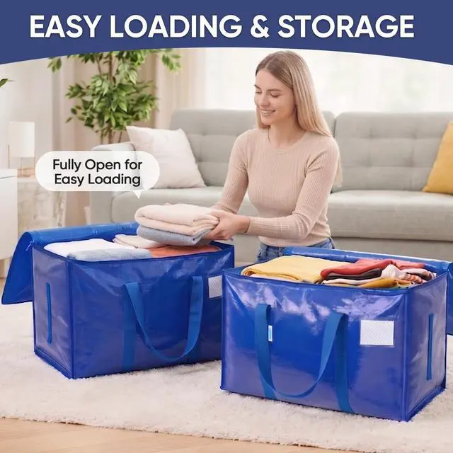 Alt view image 3 of 7 - 2 Pack Extra Large Moving Bags Heavy Duty with Zippers & Carrying Handles, Durable Storage Bags Moving Boxes for Closet Organizers and Storage (2 Pack, Blue)