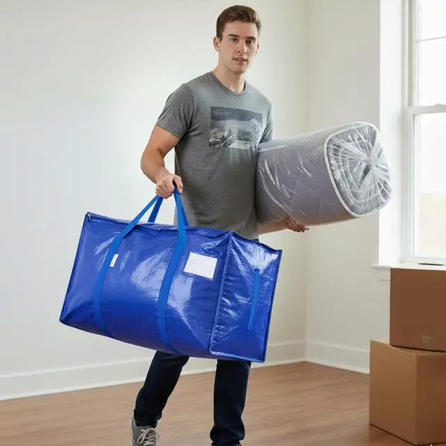 Alt view image 7 of 7 - 2 Pack Extra Large Moving Bags Heavy Duty with Zippers & Carrying Handles, Durable Storage Bags Moving Boxes for Closet Organizers and Storage (2 Pack, Blue)