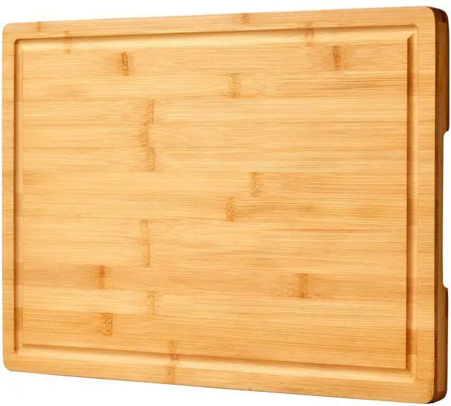 Main image of Bamboo Cutting Board for Kitchen, 18" Large Wood Charcuterie Cheese Board, Wooden Chopping Block with Side Handles and Juice Grooves