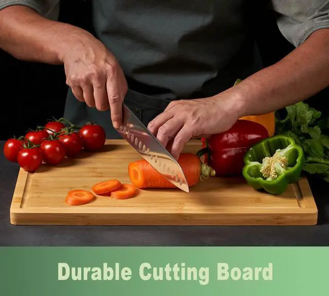 Alt view image 2 of 6 - Bamboo Cutting Board for Kitchen, 18" Large Wood Charcuterie Cheese Board, Wooden Chopping Block with Side Handles and Juice Grooves