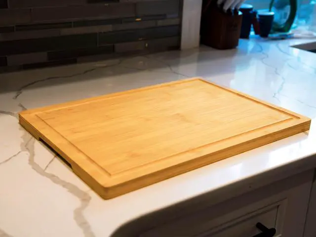 Alt view image 6 of 6 - Bamboo Cutting Board for Kitchen, 18" Large Wood Charcuterie Cheese Board, Wooden Chopping Block with Side Handles and Juice Grooves