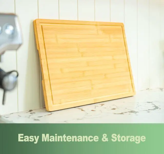 Alt view image 5 of 6 - Bamboo Cutting Board for Kitchen, 18" Large Wood Charcuterie Cheese Board, Wooden Chopping Block with Side Handles and Juice Grooves