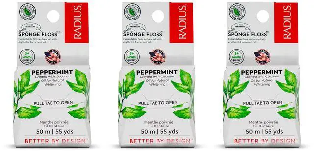 Main image of Dental Floss, Sponge Floss, Peppermint, 55 Yards, Vegan & Non-Toxic Oral Care Designed to Help Fight Plaque, Pack of 3
