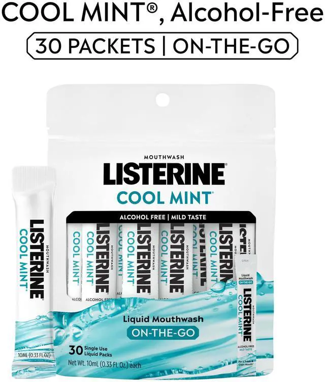 Alt view image 2 of 7 - Mouthwash On-the-Go Travel Essentials Individual Packets of Alcohol-Free Cool Mint Flavor Oral Rinse Kills Bad Breath Germs Mini Travel Size Mouthwash, 30 ct