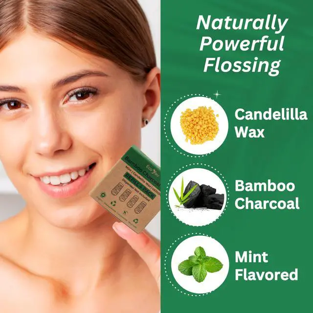 Alt view image 3 of 7 - Bamboo Charcoal Dental Floss | Mint & Candelilla Wax | Vegan & Biodegradable (4 Refills Pack) | Pfas Free