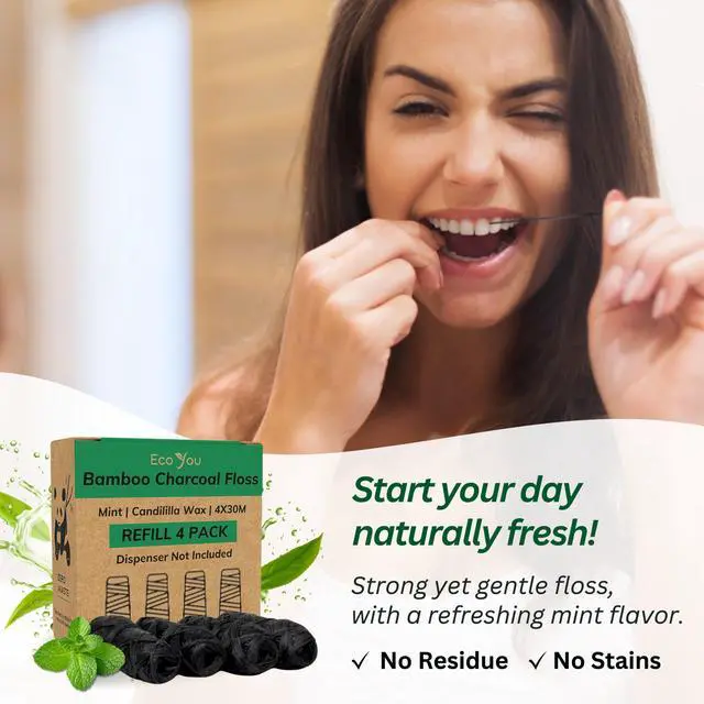 Alt view image 4 of 7 - Bamboo Charcoal Dental Floss | Mint & Candelilla Wax | Vegan & Biodegradable (4 Refills Pack) | Pfas Free