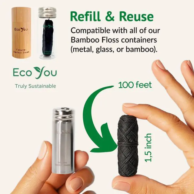 Alt view image 6 of 7 - Bamboo Charcoal Dental Floss | Mint & Candelilla Wax | Vegan & Biodegradable (4 Refills Pack) | Pfas Free
