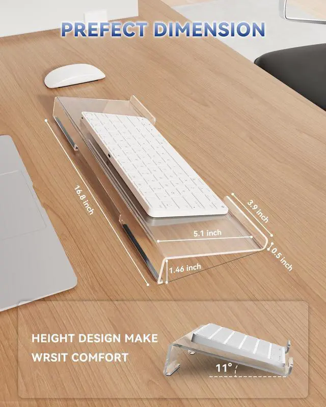 Alt view image 3 of 6 - Acrylic Computer Keyboard Stand for Desktop (Clear), Ergonomic Keyboard Tilted Elevated Rack Key Board Tray Holder Riser Stand for Office Home Desk Work Supplies