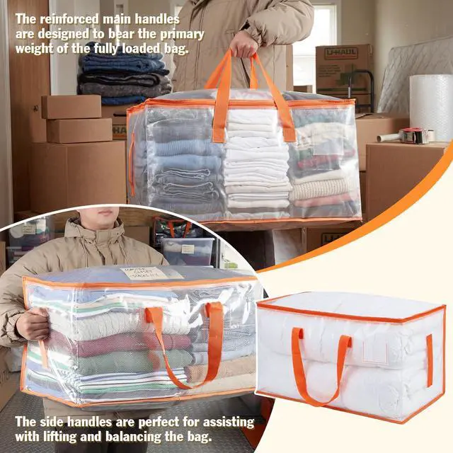 Alt view image 3 of 7 - 2-Pack Clear Moving Bags Heavy Duty Extra Large, Storage Totes with Reinforced Handles & Label Pocket, Transparent Packing Containers for College Dorm, Clothes, Bedding, Home Organization