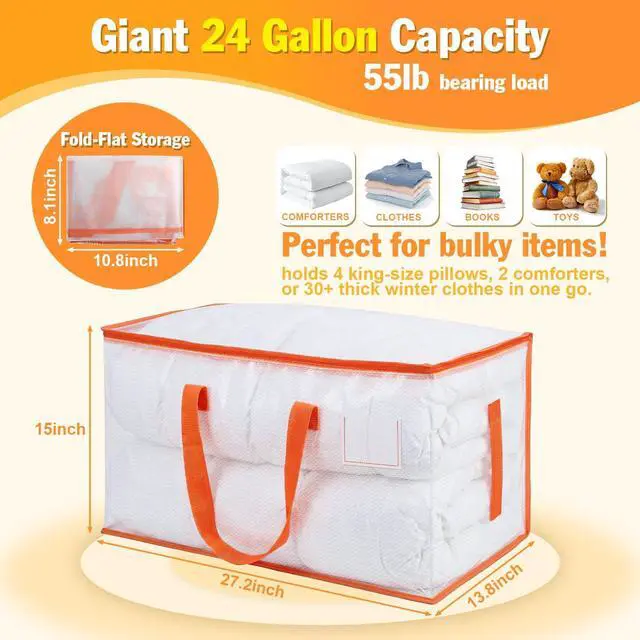 Alt view image 2 of 7 - 2-Pack Clear Moving Bags Heavy Duty Extra Large, Storage Totes with Reinforced Handles & Label Pocket, Transparent Packing Containers for College Dorm, Clothes, Bedding, Home Organization