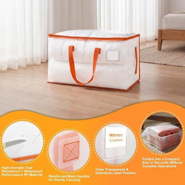 Alt view image 4 of 7 - 2-Pack Clear Moving Bags Heavy Duty Extra Large, Storage Totes with Reinforced Handles & Label Pocket, Transparent Packing Containers for College Dorm, Clothes, Bedding, Home Organization