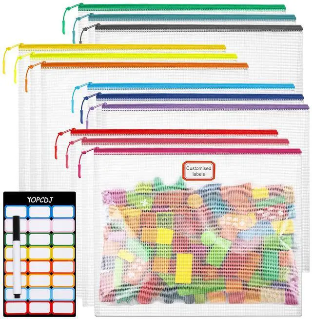 Main image of 12pcs Mesh Zipper Pouch Bags, A4 Puzzle Bag (12 Colors, 12 Packs) for Organizing, Classroom Must Have Storage Bag, File Bags for School, Board Games and Office Supplies