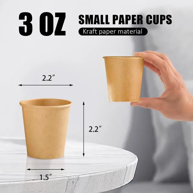 Alt view image 2 of 7 - 300 Pack 3 oz Paper Cups, Disposable Kraft Small Bathroom Cups 3 Ounce, Hot/Cold Beverage Cups for Home, Kitchen, Party