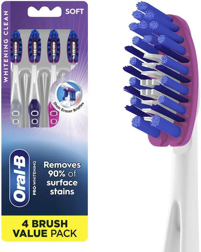 Main image of 3D White Deep Stain Remover toothbrushes, 4 Count Toothbrush Soft, Removes 90% of Surface Stains, whitens Teeth, deep Reach, removes Plaque and Stains Tooth Brush