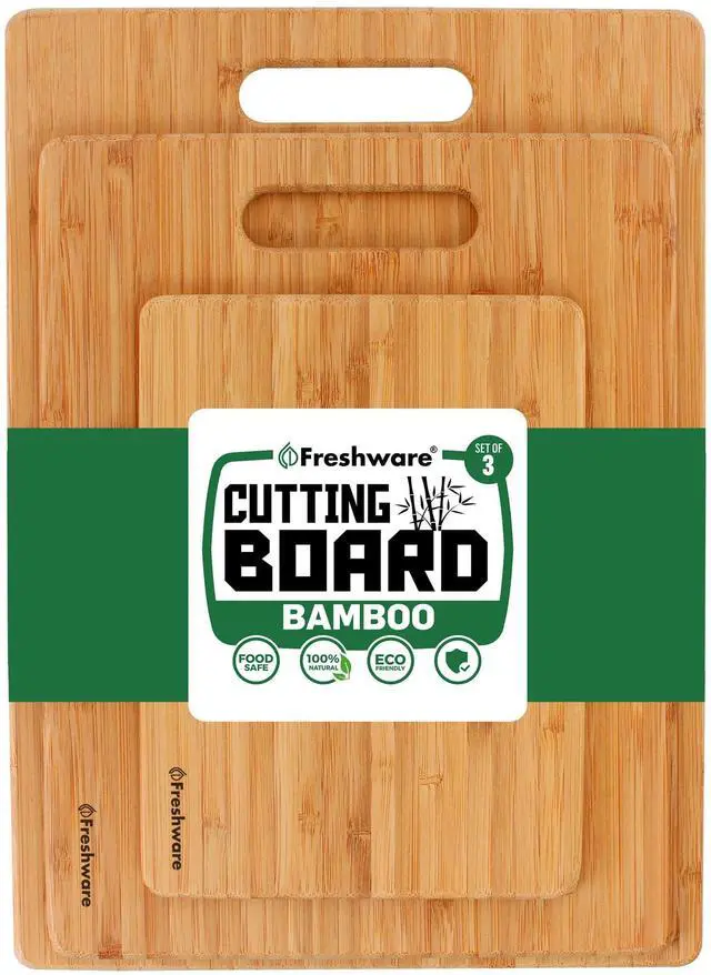 Main image of Bamboo Cutting Board Set of 3, Wooden Cutting Boards for Kitchen, Knife Friendly Food Grade Chopping Board, Lightweight with Hanging Hole for Easy Storage