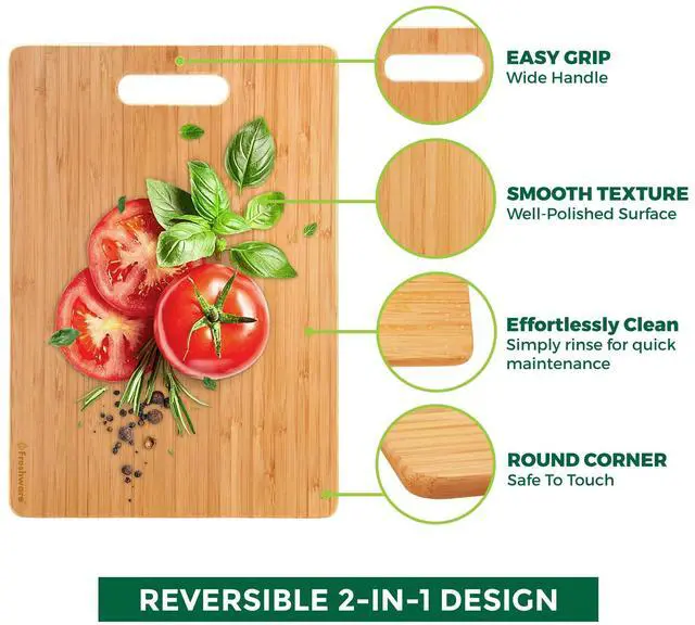 Alt view image 3 of 5 - Bamboo Cutting Board Set of 3, Wooden Cutting Boards for Kitchen, Knife Friendly Food Grade Chopping Board, Lightweight with Hanging Hole for Easy Storage