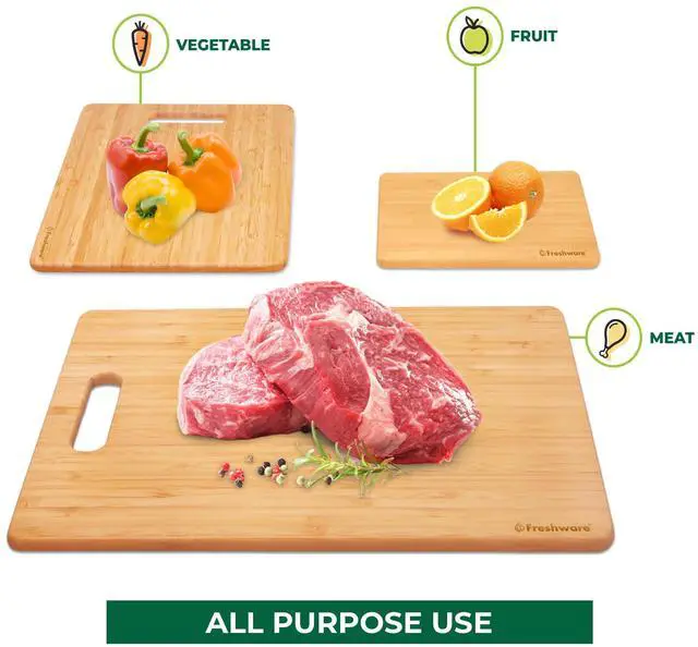 Alt view image 4 of 5 - Bamboo Cutting Board Set of 3, Wooden Cutting Boards for Kitchen, Knife Friendly Food Grade Chopping Board, Lightweight with Hanging Hole for Easy Storage