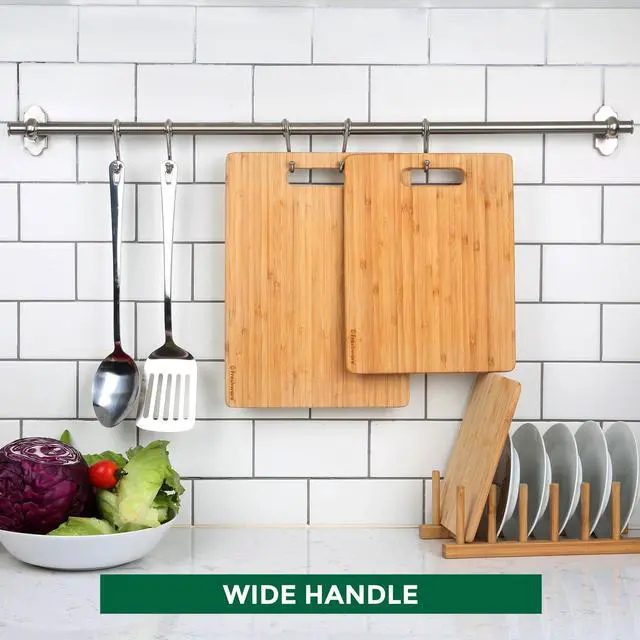 Alt view image 5 of 5 - Bamboo Cutting Board Set of 3, Wooden Cutting Boards for Kitchen, Knife Friendly Food Grade Chopping Board, Lightweight with Hanging Hole for Easy Storage