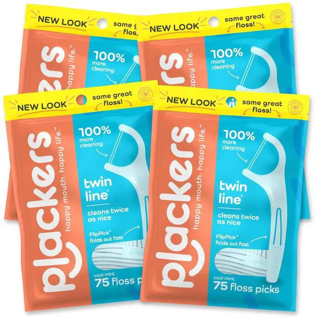 Main image of Twin Line Dental Floss Picks, Dual-Line Tuffloss, Easy Storage, Cool Mint Flavor, 75 Count (Pack of 4)