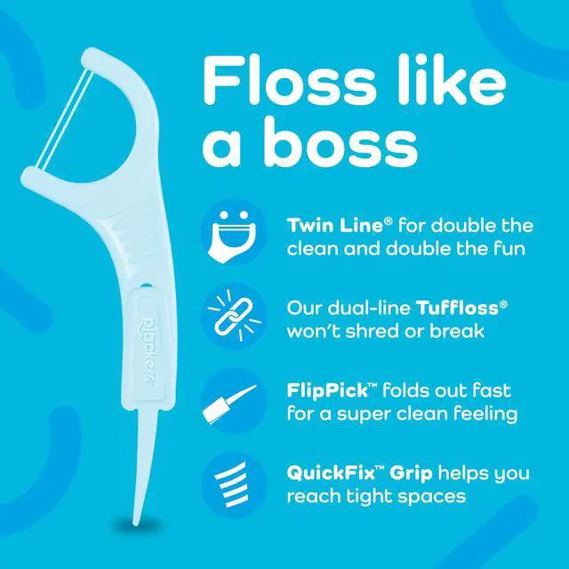 Alt view image 3 of 7 - Twin-Line Dental Flossers, Advanced Whitening and Dual Action Flossing System, Easy Storage, Super Tuffloss, 2X The Clean, Cool Mint Flavor, 150 Count (Pack of 4)