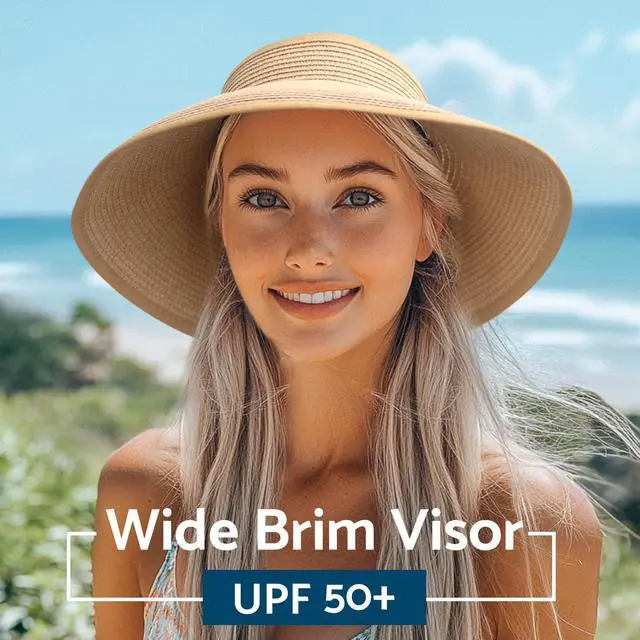 Alt view image 3 of 7 - Sun Hats for Women Wide Brim Roll-Up Beach Ponytail Hat Packable Travel Foldable Straw Visor Khaki