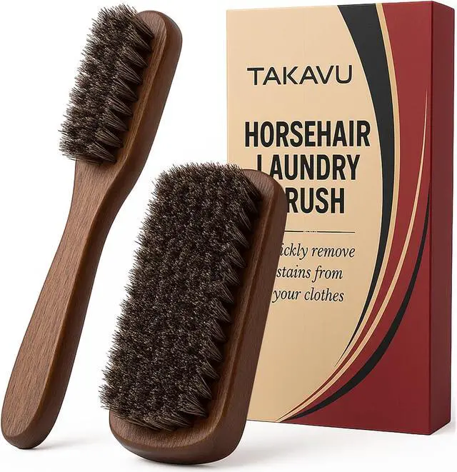 Main image of Horsehair Laundry Stain Brushes Set 2pcs by Natural Soft Bristle for Scrubbing Out Tough Stains on Delicate Fabrics Knits Cotton Leather Washable Fabrics