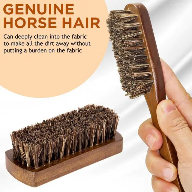 Alt view image 3 of 7 - Horsehair Laundry Stain Brushes Set 2pcs by Natural Soft Bristle for Scrubbing Out Tough Stains on Delicate Fabrics Knits Cotton Leather Washable Fabrics