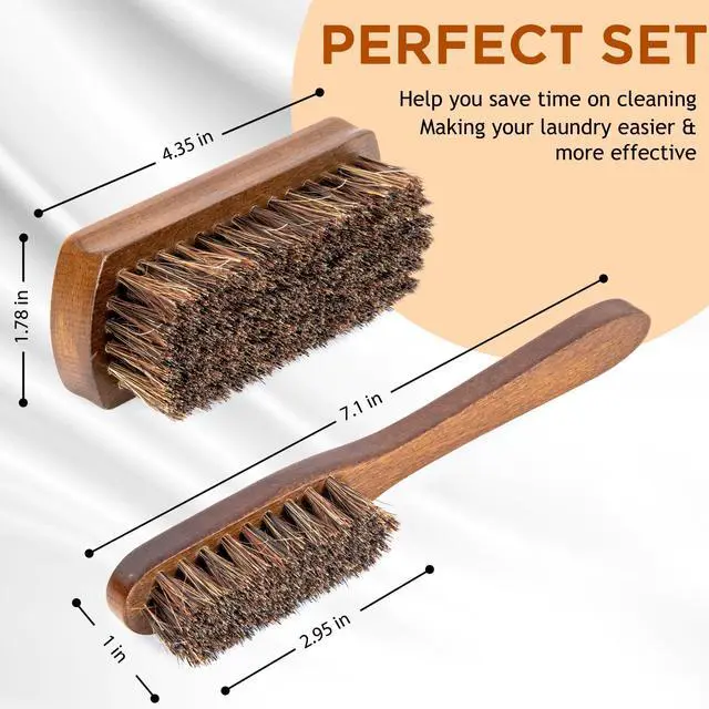 Alt view image 2 of 7 - Horsehair Laundry Stain Brushes Set 2pcs by Natural Soft Bristle for Scrubbing Out Tough Stains on Delicate Fabrics Knits Cotton Leather Washable Fabrics