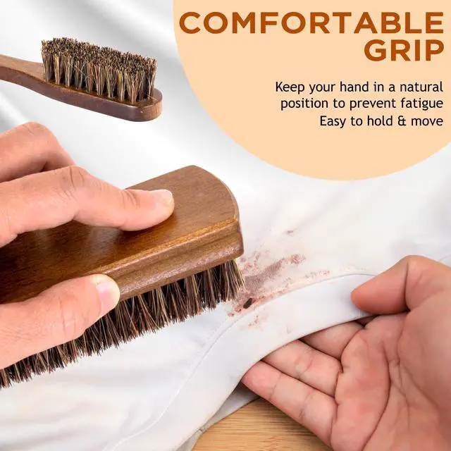 Alt view image 4 of 7 - Horsehair Laundry Stain Brushes Set 2pcs by Natural Soft Bristle for Scrubbing Out Tough Stains on Delicate Fabrics Knits Cotton Leather Washable Fabrics