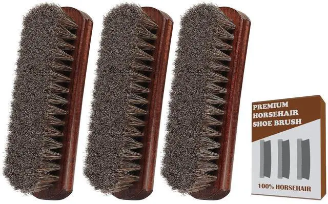 Main image of 100% Horsehair Brush Professional Premium Horsehair Shoe Brush Dauber Applicators for Leather Shoes Boots Coats Purses Soft Horsehair with Curved Wood Handle for Grip Leather Shine Polish (3pcs)